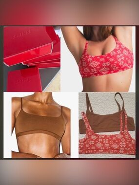 SKIMS Red Snowflake & Brown Stretch Bralette NEW IN BOX